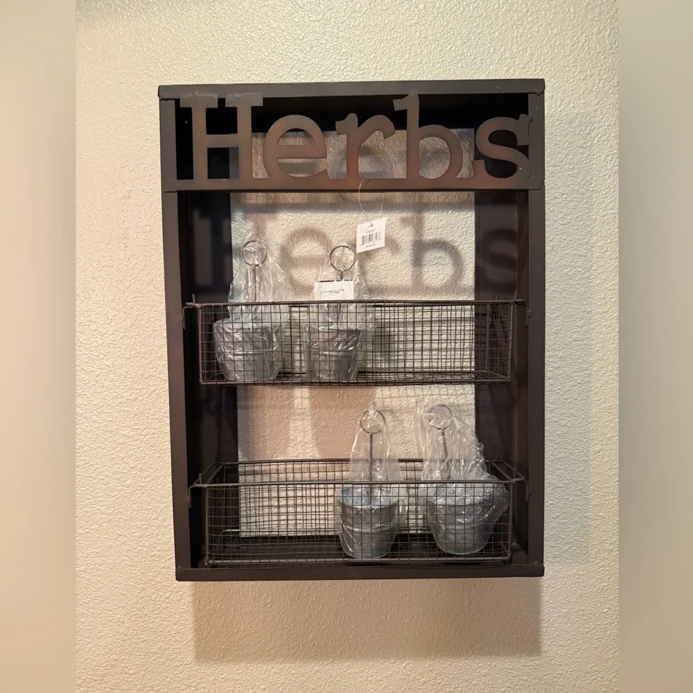Farmhouse Rustic Cottage Herb wall Storage with 4 matching herb containers